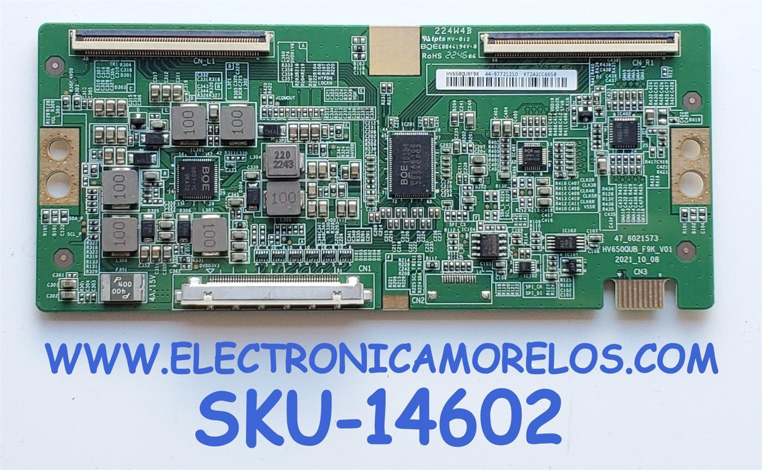 T-CON PARA TV SONY / NUMERO DE PARTE 44-9772121O / 47_6021573 / 44-97721210 / HV650QUB_F9K_V01 / PANEL YSCM065CCO11 / DISPLAY HV650QUB-F9K / MODELO KD-65X80CK / KD65X80CK	